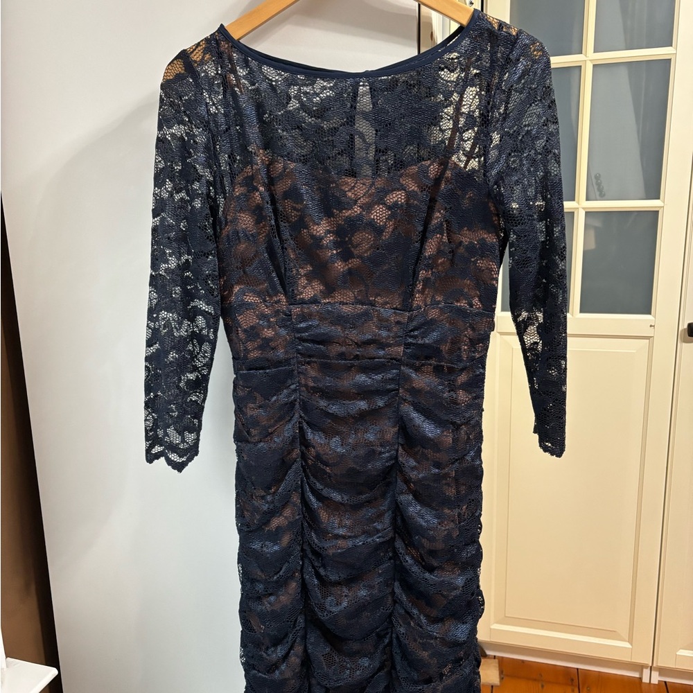 Eliza J Navy Lace Long Sleeve Dress